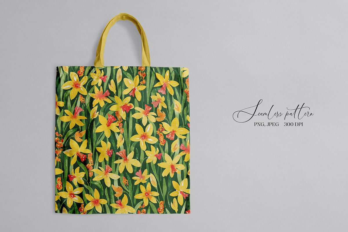 Daffodils seamless pattern, a Pattern Graphic by SirenaArt (Photo 8 of 11)