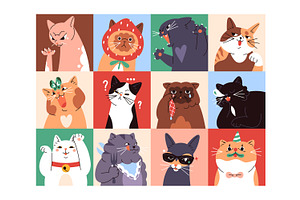 Cute funny cats set, cards, an Animal Illustration by PaperTrident