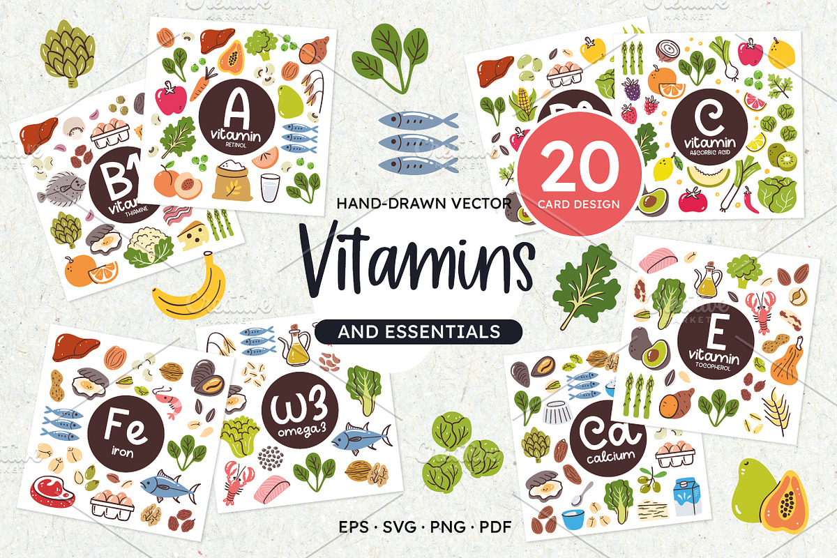 VITAMIN & ESSENTIALS CARD SET, a Food Illustration by insemar (Photo 1 of 5)