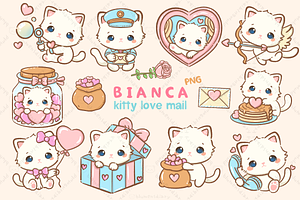 Kawaii White Cat Valentines, an Animal Illustration by Blumensdiary