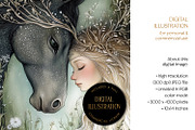 Nymph & Black Horse Illustration, an Animal Illustration by The Dutch Lady Designs (Thumbnail 4 of 4)