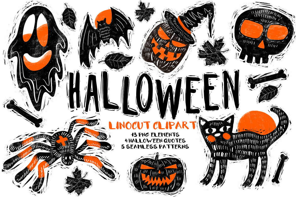 Halloween Linocut Clipart, an Illustration by Malena (Photo 1 of 6)