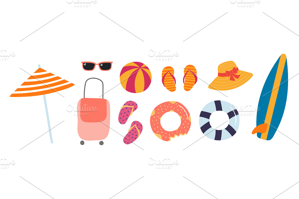 Beach essentials, summer holidays, an Object Illustration by sceptical cactus