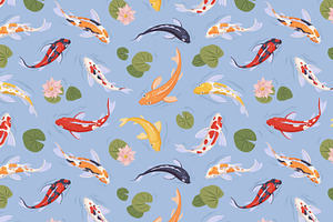 Koi Carp Fish Seamless Patterns