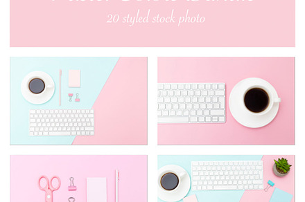 Bundle. Pastel colors desk, a Business Photo by Nastassia