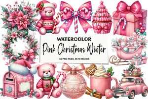 Pink Christmas Winter Clipart, an Illustration by DreamArtGraphic