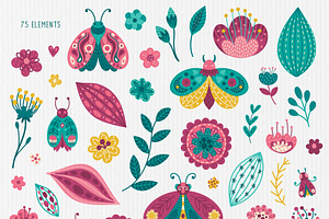 Butterfly In The Garden Clipart Set