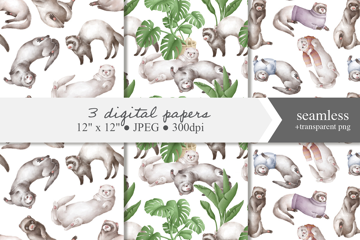 Cute Ferrets+patterns, an Animal Illustration by TheCuteShop (Photo 5 of 8)