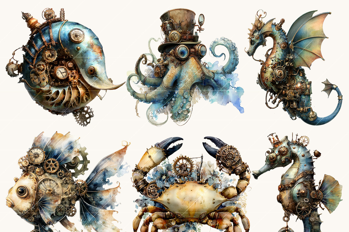 Underwater Sea Steampunk Animals, an Animal Illustration by Design Scotch (Photo 6 of 10)