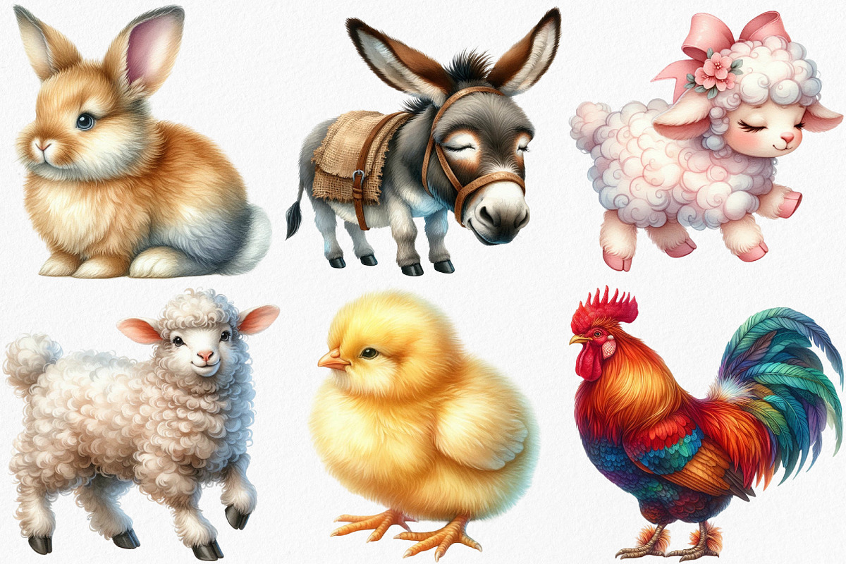 Watercolor Farm Animals Clipart, an Illustration by Canvas Craft (Photo 3 of 7)