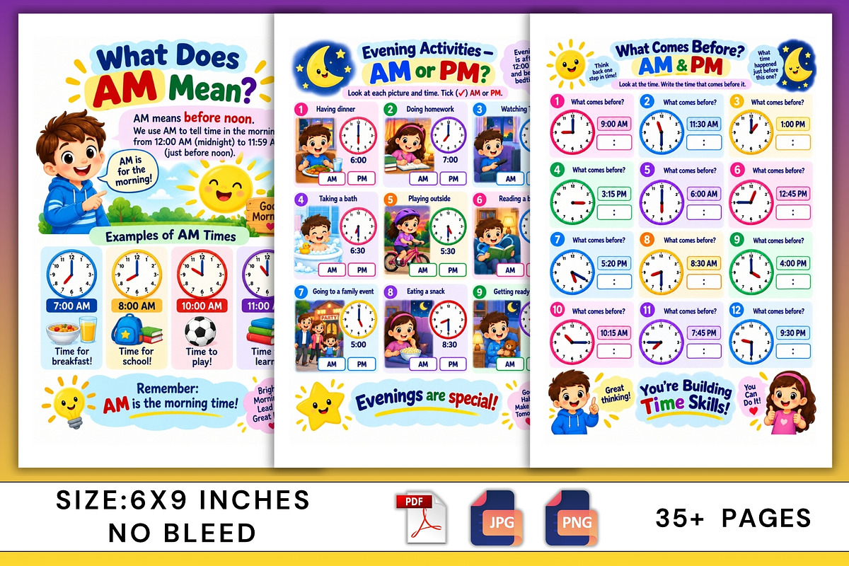 AM/PM Clock Challenge, a Stationery Template by Designmela01 (Photo 4 of 6)