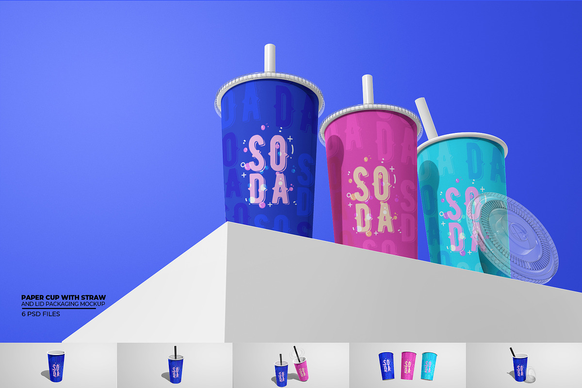 Paper Cup With Straw and Lid Mockup, a Packaging Mockup by Sheikhadesign (Photo 1 of 11)