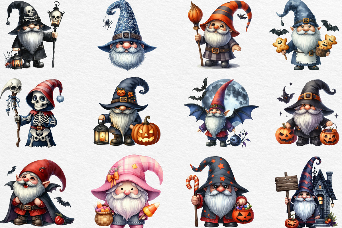 Halloween Gnome Clipart, an Illustration by Black Bird Studio (Photo 2 of 6)