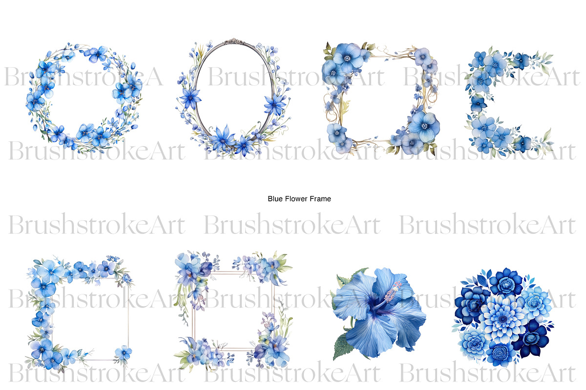 Blue Floral Clipart, Blue Roses PNG, a Decorative Illustration by BrushstrokeArtGB (Photo 6 of 9)