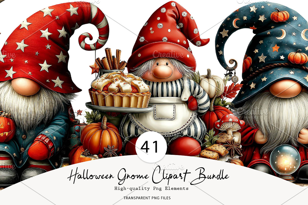 Halloween Gnome Clipart Bundle PNG, a Seasonal Illustration by CreationArt (Photo 1 of 5)