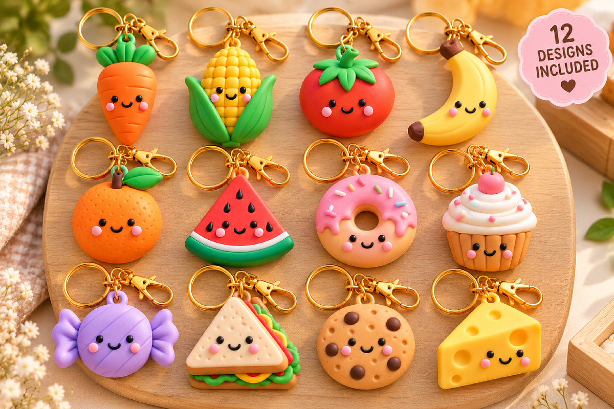 12 Cute Food Keychain STL Designs, an Object 3D Model by Layerology (Photo 2 of 3)
