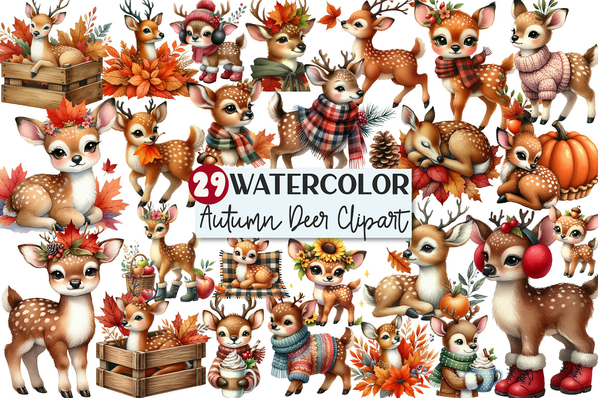 Autumn Cute Deer Clipart, an Illustration by Rose Art (Photo 1 of 8)