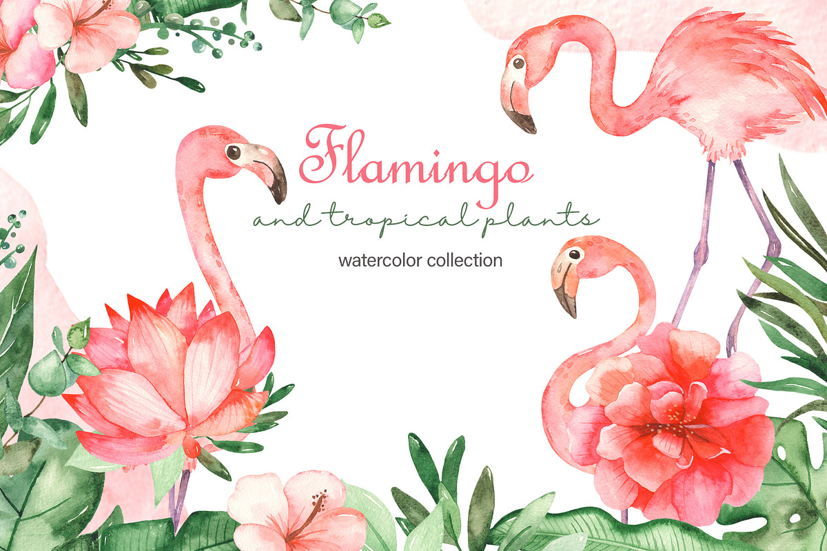 Flamingos and tropics Watercolor, an Illustration by Marina Ermakova (Photo 1 of 13)