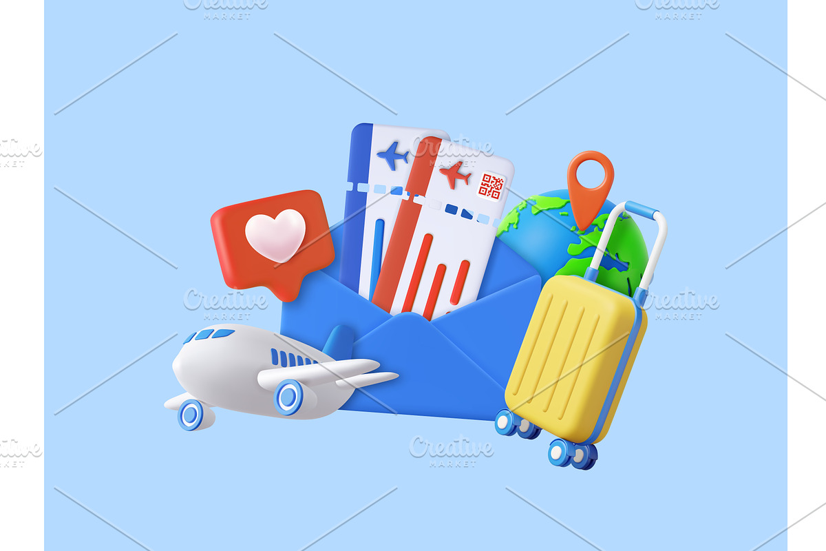 3D travel concept with tickets, a Transportation Illustration by ModVector