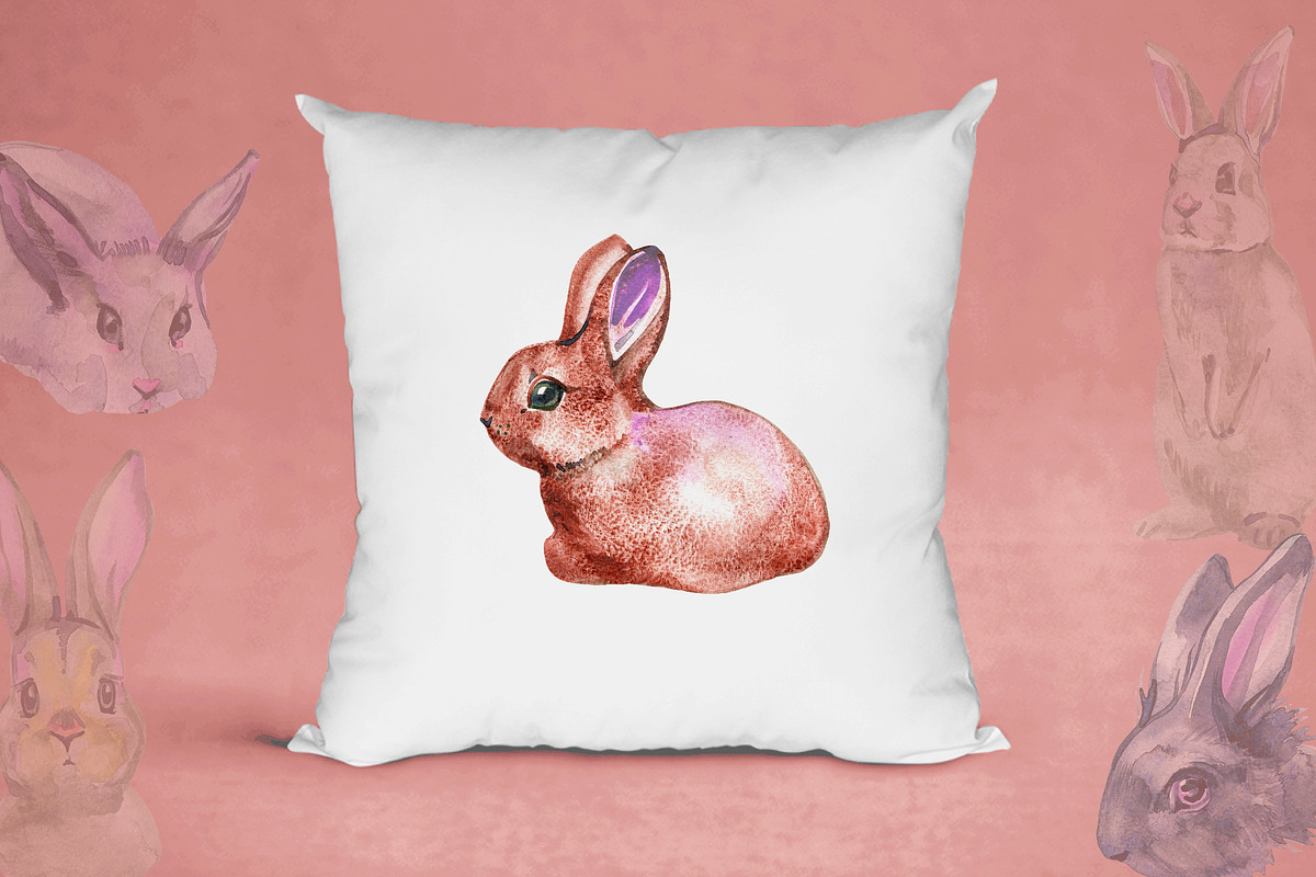 10 watercolor & ink bunnies clipart, an Animal Illustration by NataliMiasStore (Photo 4 of 5)