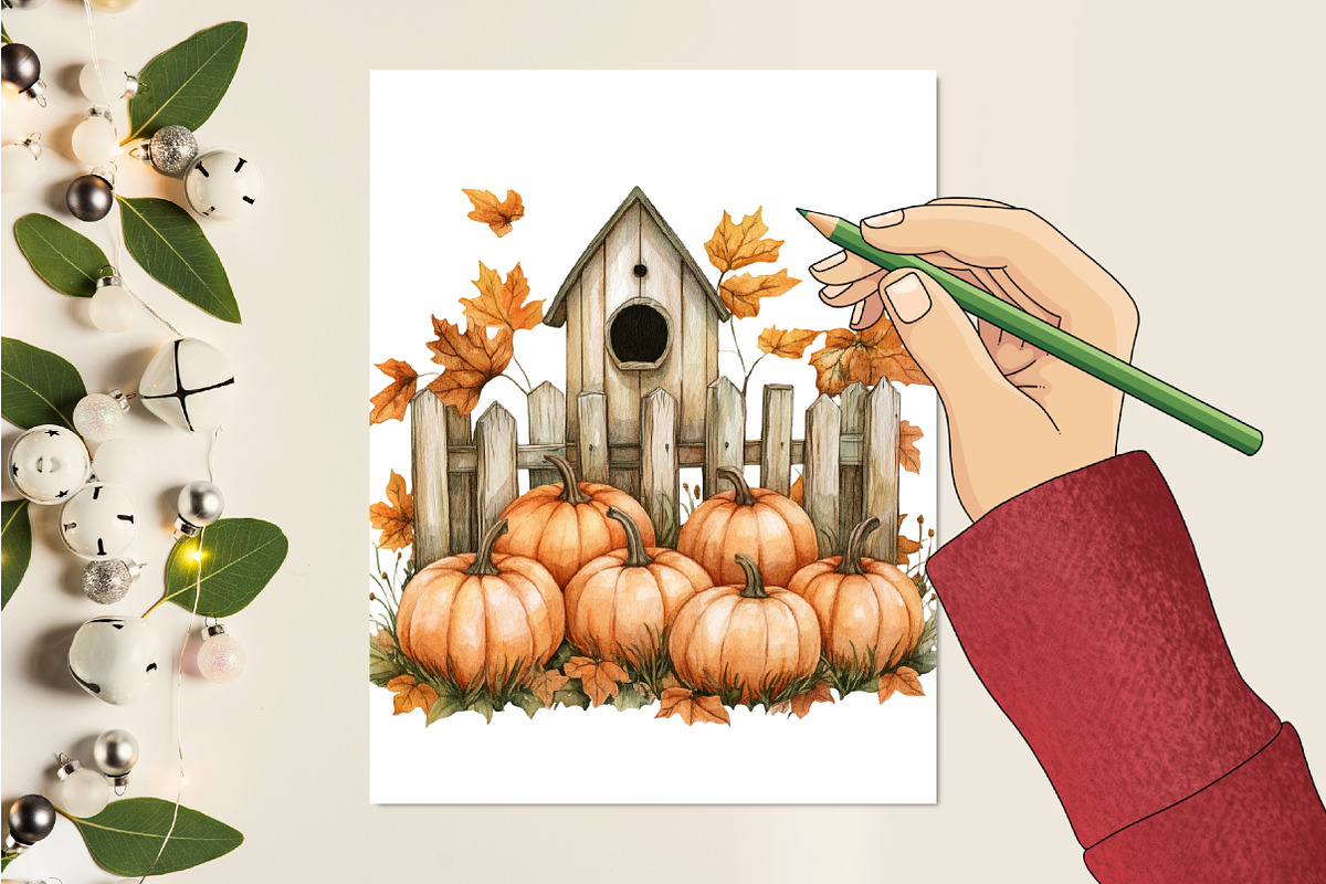 Fall Pumpkin Fence Clipart, an Illustration by CitraGraphics (Photo 6 of 6)