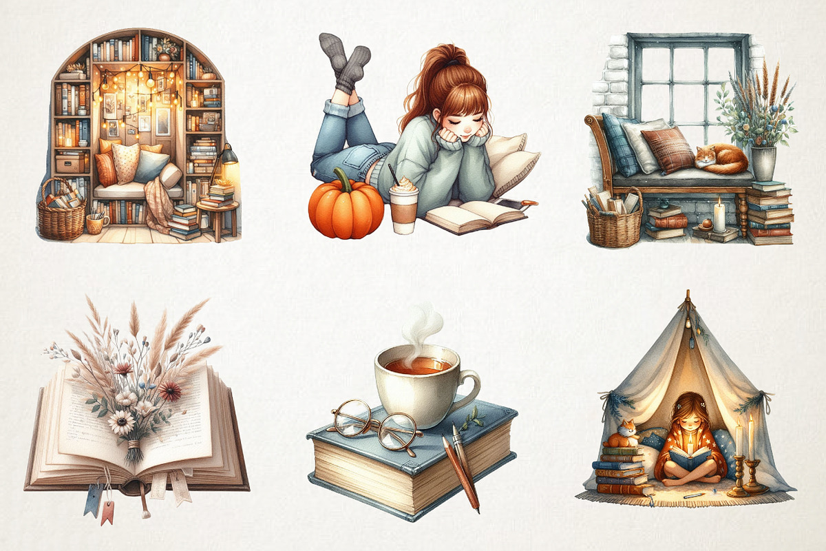 Cozy Reading Clipart, an Illustration by RobertsArt (Photo 2 of 7)