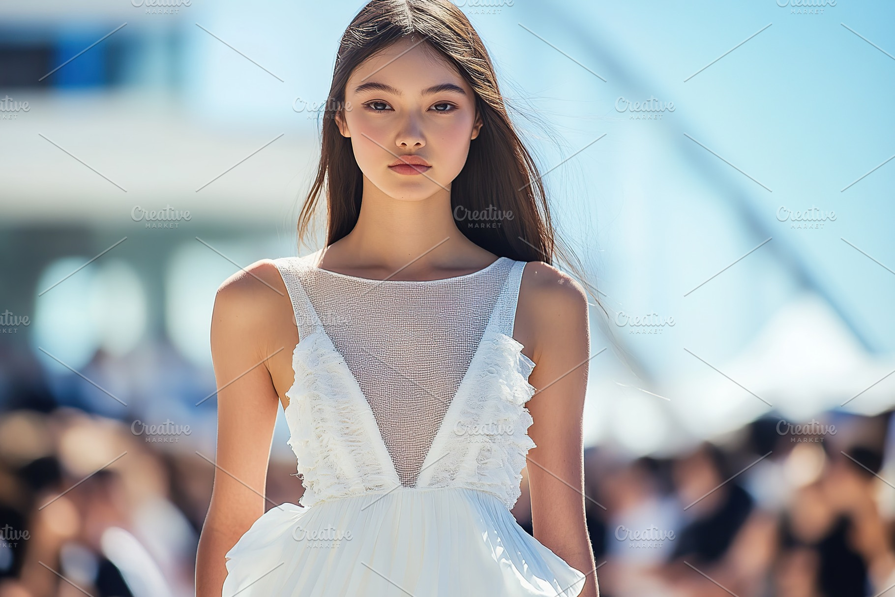 Model woman in beautiful dress on fashion week, a Person Photo by AlyaAnd