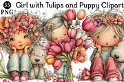 Whimsical Girl with Tulips and Puppy, an Illustration by Daily.Designs (Thumbnail 1 of 8)