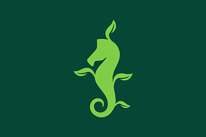 seahorse with leaves plant flat logo, a Branding & Logo Template by devastd