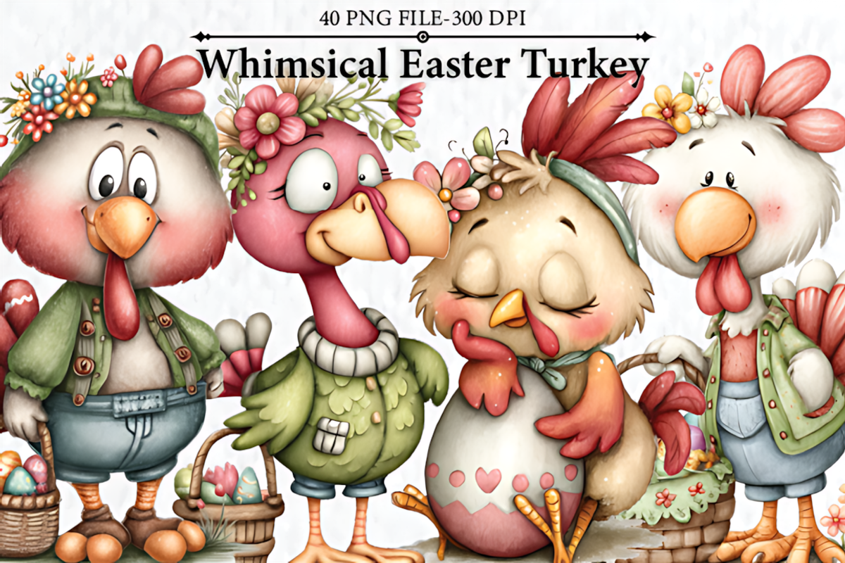 Whimsical Easter Turkey Clipart, a Seasonal Illustration by HueNestify (Photo 1 of 3)