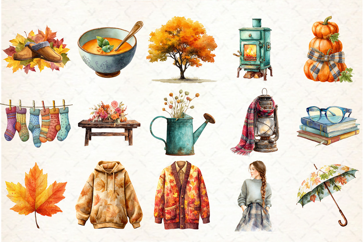 Watercolor Neutral Autumn Clipart, an Illustration by Libby Wishes (Photo 2 of 7)