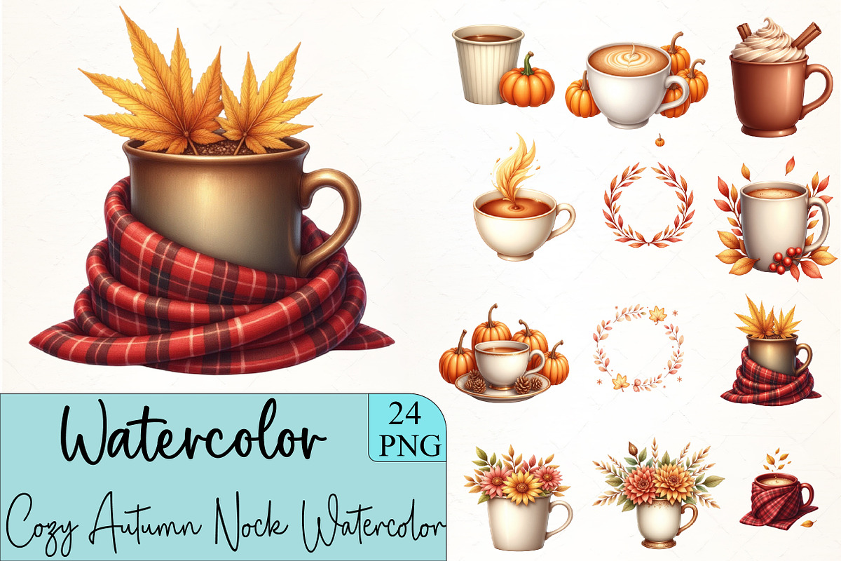 Cozy Autumn Nock Watercolor Clipart, an Illustration by CrexoraLab (Photo 4 of 5)