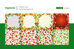 Vegetarian Pattern and Frame Backgro, a Background Graphic by shin_std