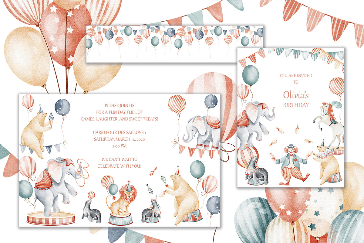 Cute Circus Watercolor Clipart Set, an Animal Illustration by LenArt (Photo 3 of 18)