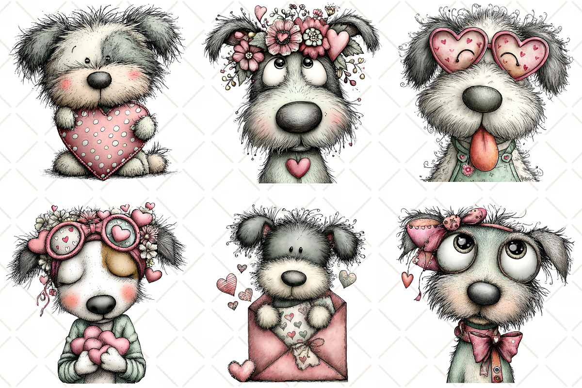 Quirky Valentine Dog Clipart, an Illustration by Black Bird Studio (Photo 6 of 6)