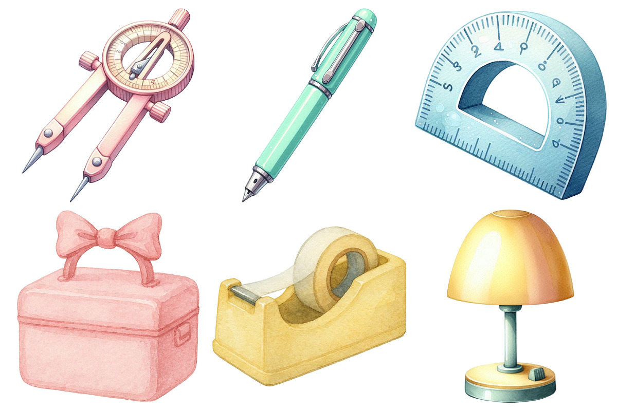 Pastel School Supplies Clipart, an Illustration by Pixels.Craft (Photo 2 of 3)