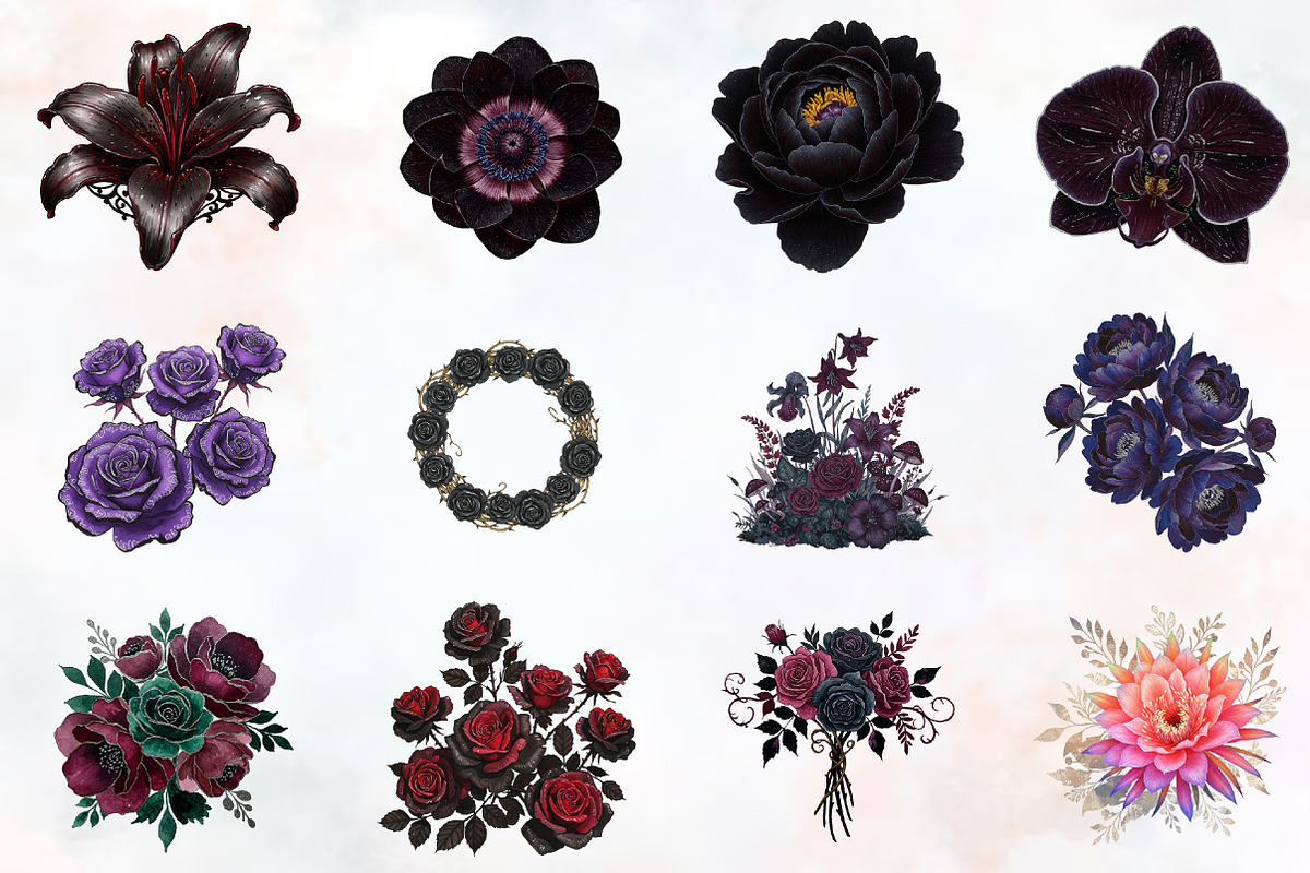 Dark Moody Gothic Flower Clipart, an Illustration by RobertsArt (Photo 6 of 7)