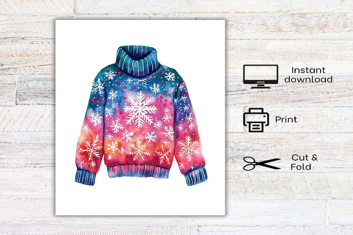 Watercolor Christmas Clothes Clipart, an Illustration by Canvas Craft (Photo 8 of 8)