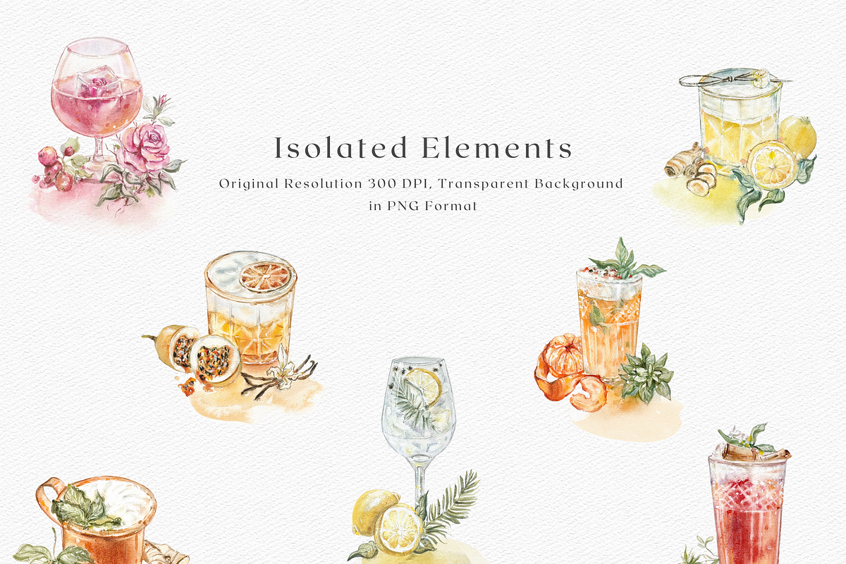 Tropical Cocktails - Watercolor Set, a Decorative Illustration by ThaismotaCreativeCo (Photo 3 of 7)