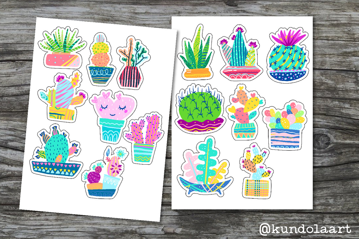 Stickers cute cactus, succulent, PNG, a Stationery Template by KundolaArt (Photo 2 of 3)