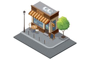 Isometric coffee shop storefront