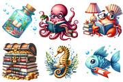 Undersea Reading Clipart, an Illustration by Watercolor design (Thumbnail 4 of 4)