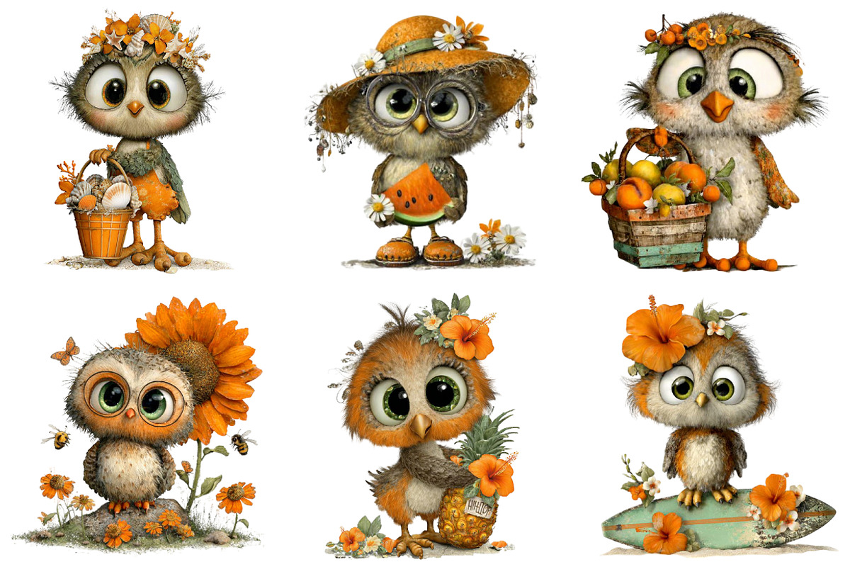 Whimsical Summer Enjoy Owl Clipart, a Seasonal Illustration by designcity5 (Photo 2 of 5)