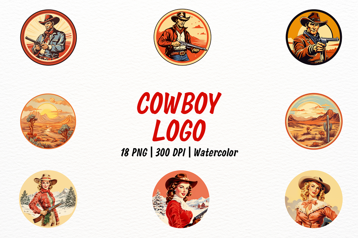 Elegant Cowboy Round Logo Clipart, a Person Illustration by New-School-Wave (Photo 1 of 5)