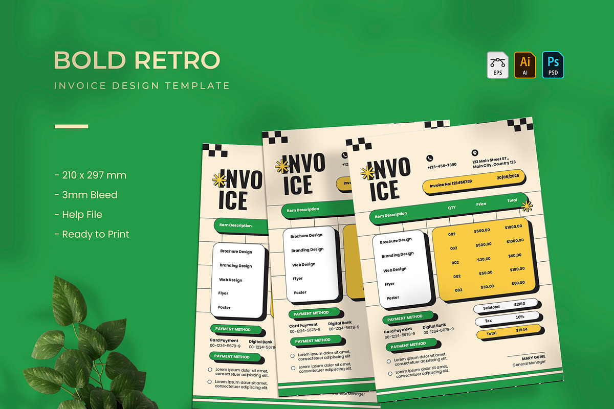 Bold Retro- Invoice Template, a Print Template by VUNIRA