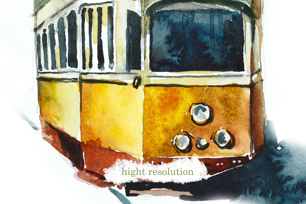 Watercolor Tramcars, a Transportation Illustration by Budogoshch (Photo 6 of 9)