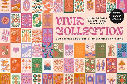 1070+ Vivid Posters Patterns Bundle, a Decorative Illustration by Julia Dreams