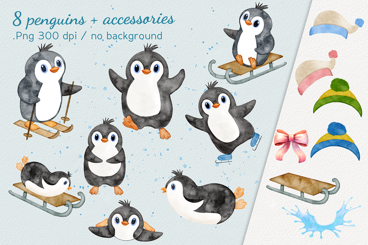 Penguin Winterland watercolor set, a Seasonal Illustration by Aurella Art (Photo 2 of 17)