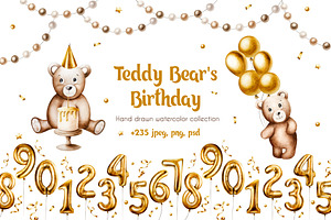 Teddy Bear's birthday watercolor art, an Animal Illustration by Navenzeles