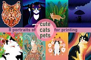 8 cat portraits to print, an Object Graphic by ОльгаМороз (Thumbnail 1 of 6)